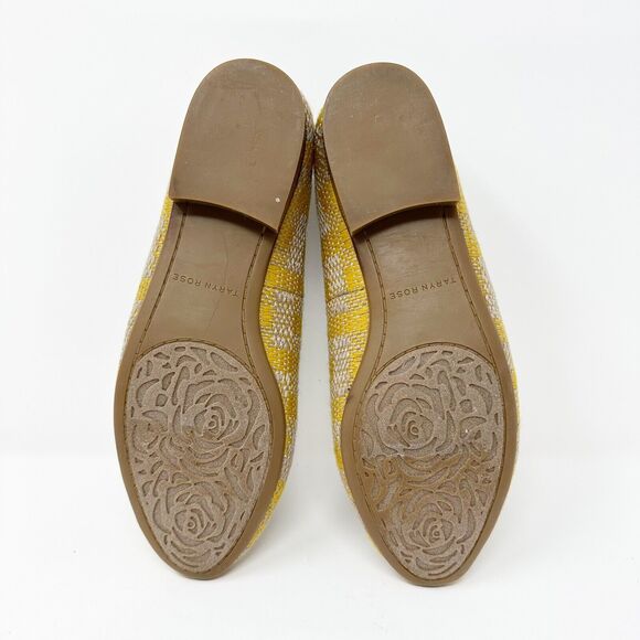 Taryn Rose Womens Woven Loafers 5.5B Yellow Grey Leather Vintage-Inspired Casual - Picture 8 of 14